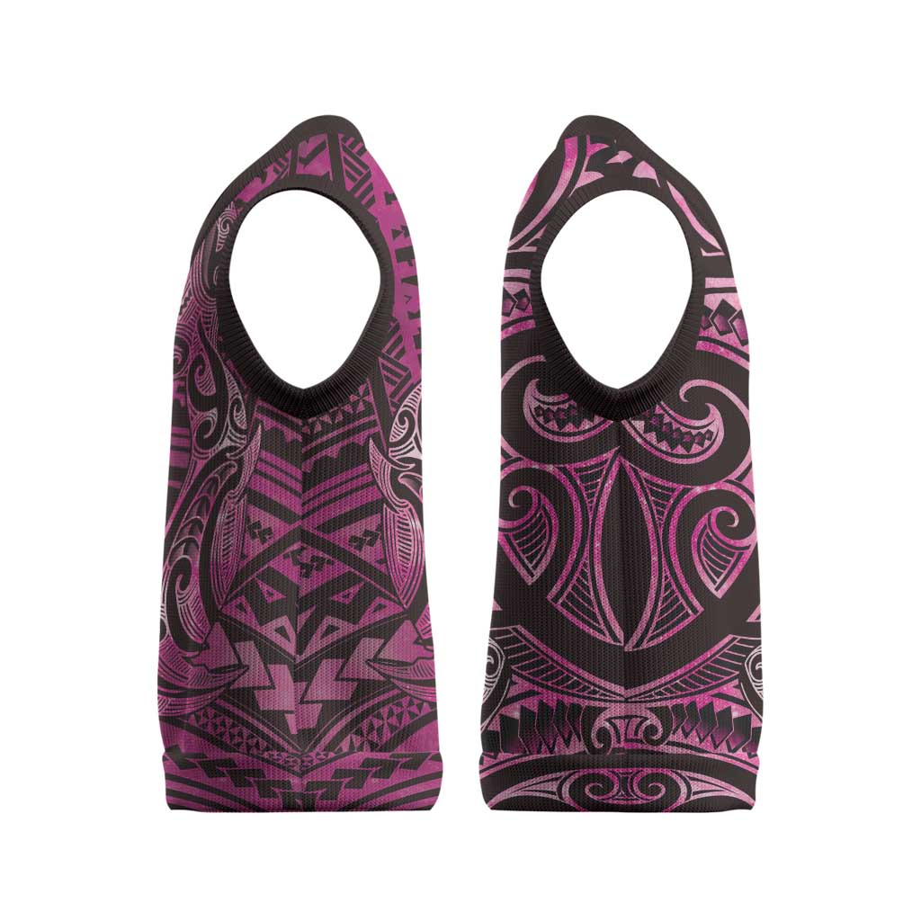 New Zealand Hammerhead Shark Christmas Knitted V-Neck Vest Maori Haehae Mangopare Pink - Vibe Hoodie