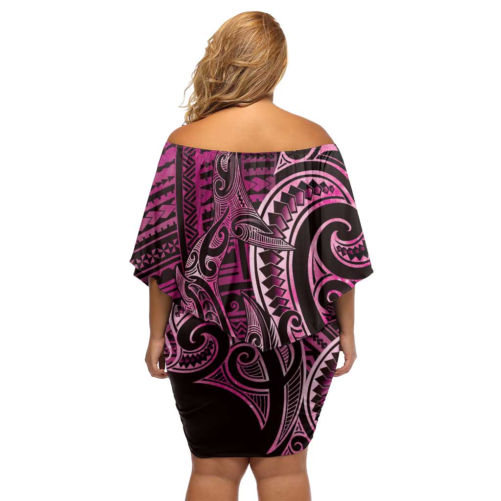 New Zealand Hammerhead Shark Off Shoulder Short Dress Maori Haehae Mangopare Pink - Vibe Hoodie