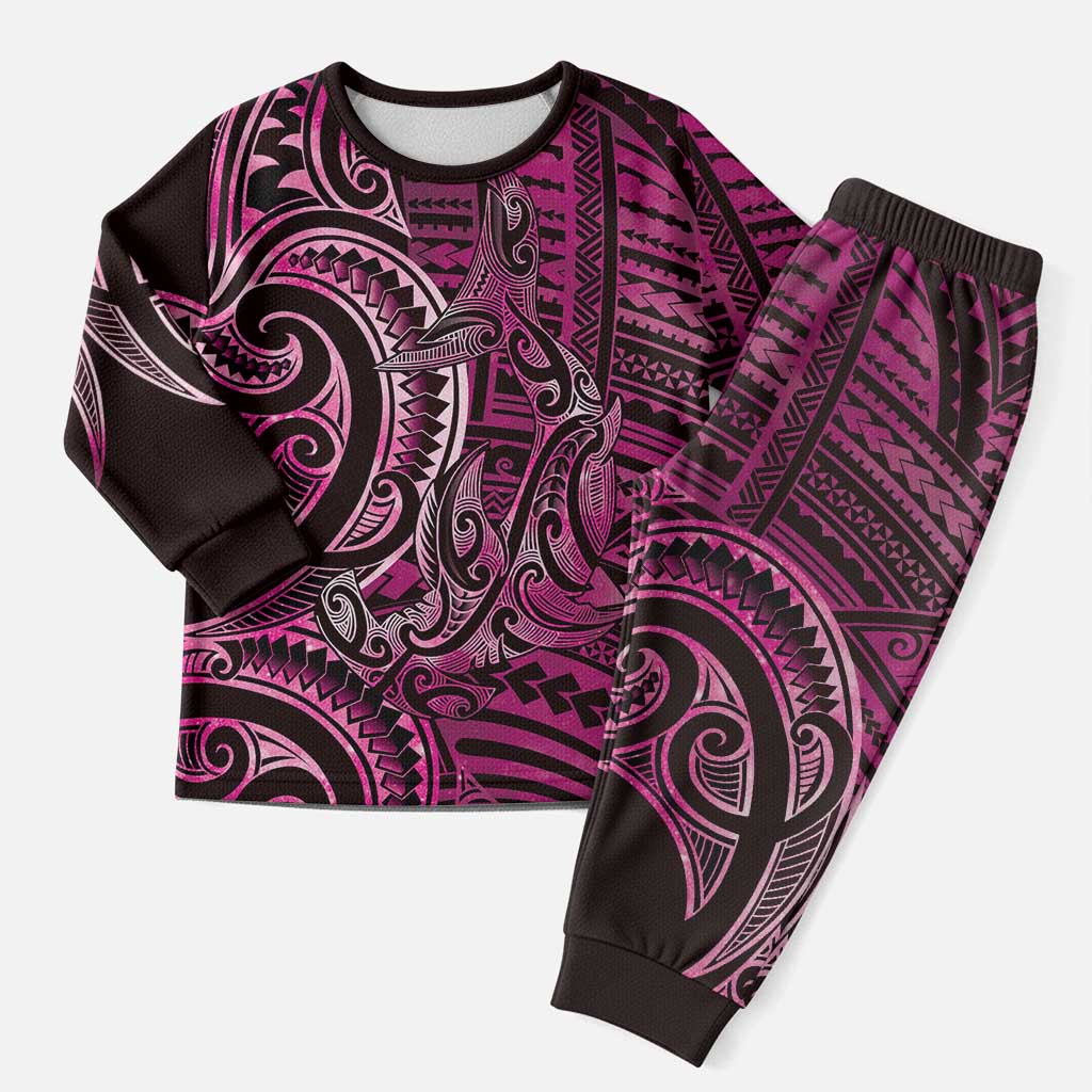 New Zealand Hammerhead Shark Christmas Pajama Set Maori Haehae Mangopare Pink - Vibe Hoodie