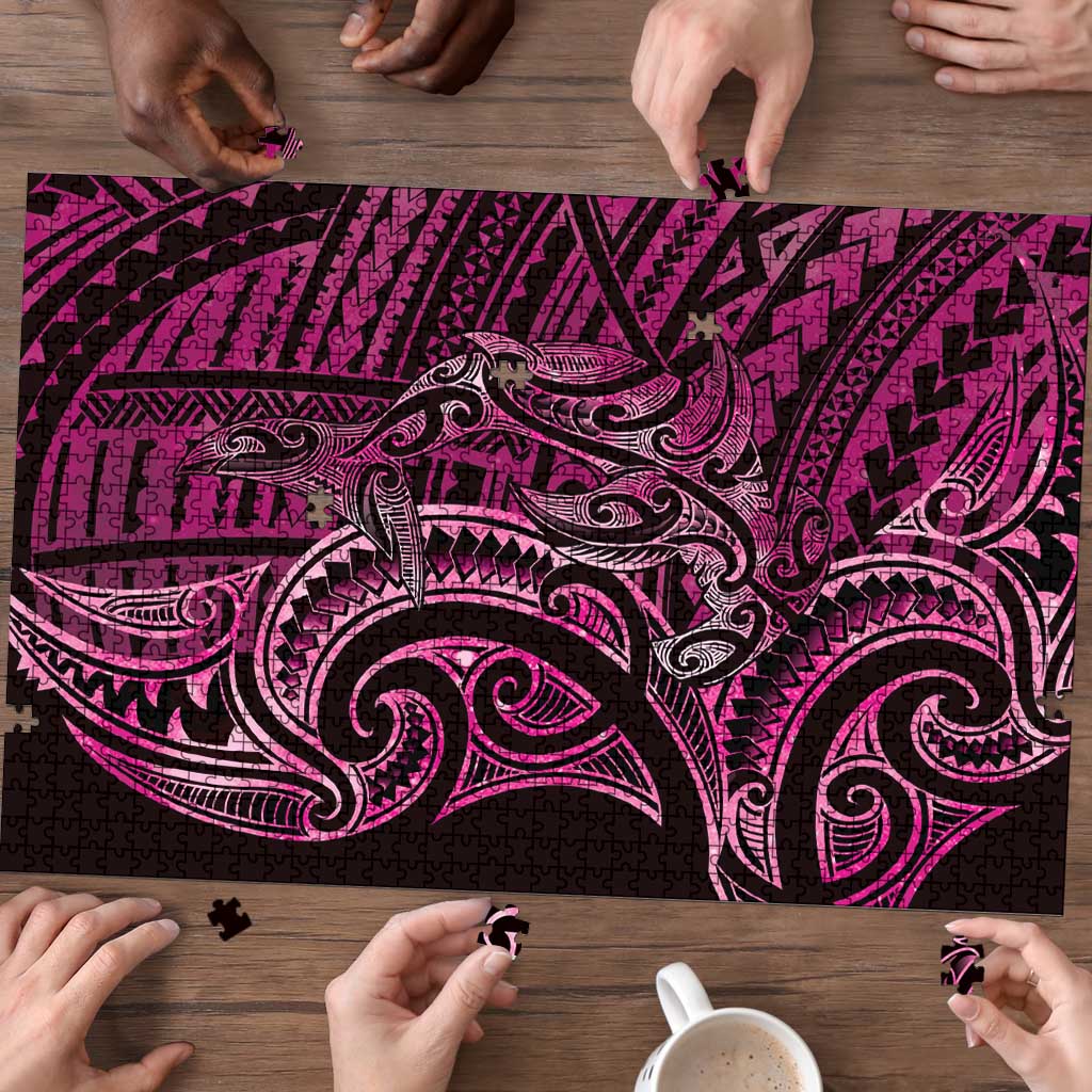 New Zealand Hammerhead Shark Puzzle Maori Haehae Mangopare Pink - Vibe Hoodie