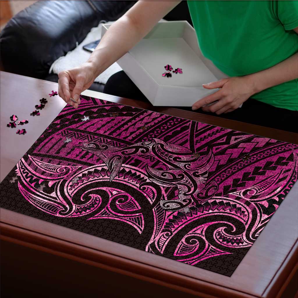 New Zealand Hammerhead Shark Puzzle Maori Haehae Mangopare Pink - Vibe Hoodie