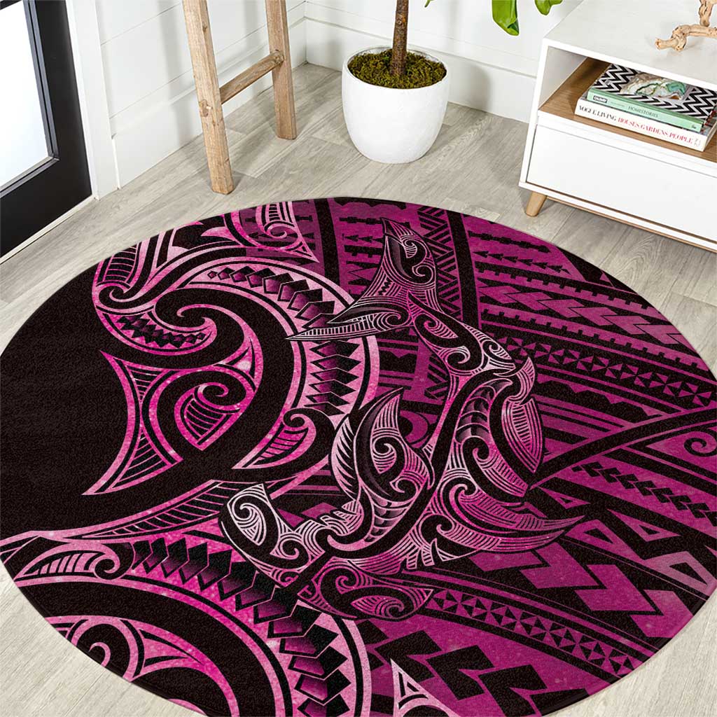 New Zealand Hammerhead Shark Round Carpet Maori Haehae Mangopare Pink - Vibe Hoodie