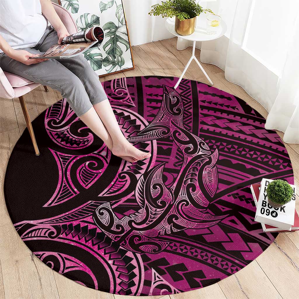 New Zealand Hammerhead Shark Round Carpet Maori Haehae Mangopare Pink - Vibe Hoodie