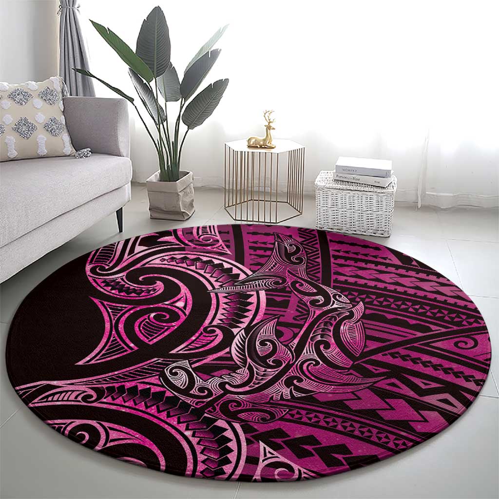 New Zealand Hammerhead Shark Round Carpet Maori Haehae Mangopare Pink - Vibe Hoodie