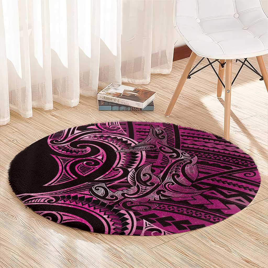 New Zealand Hammerhead Shark Round Carpet Maori Haehae Mangopare Pink - Vibe Hoodie