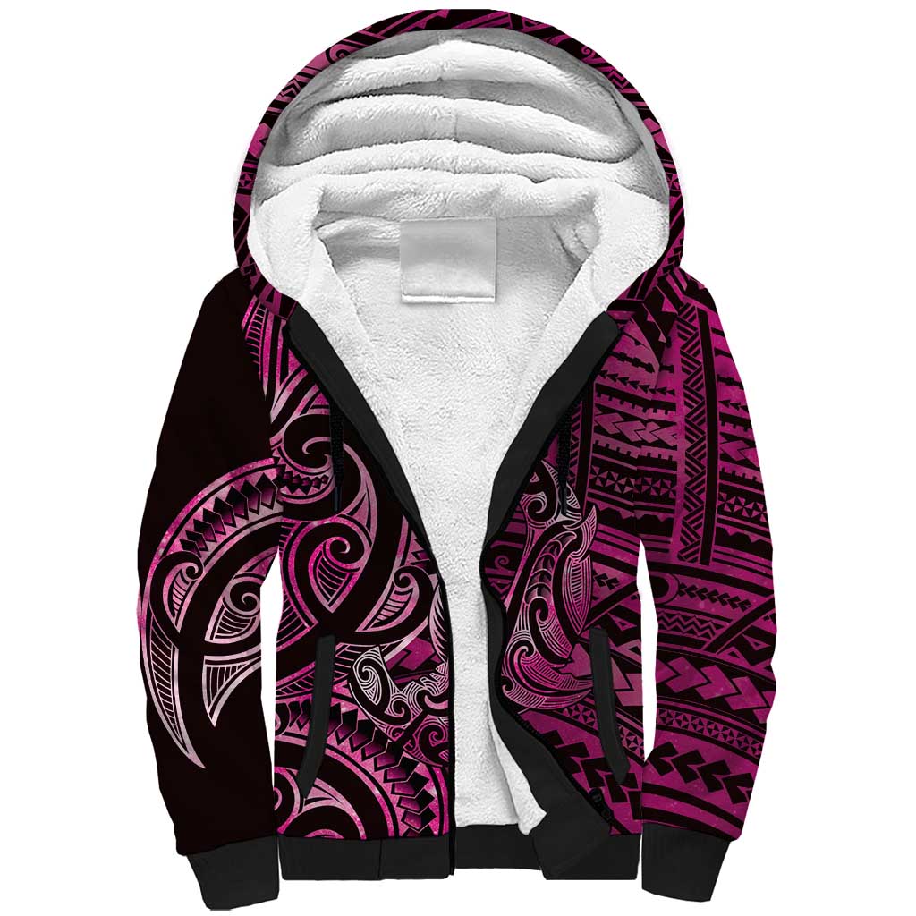 New Zealand Hammerhead Shark Sherpa Hoodie Maori Haehae Mangopare Pink - Vibe Hoodie