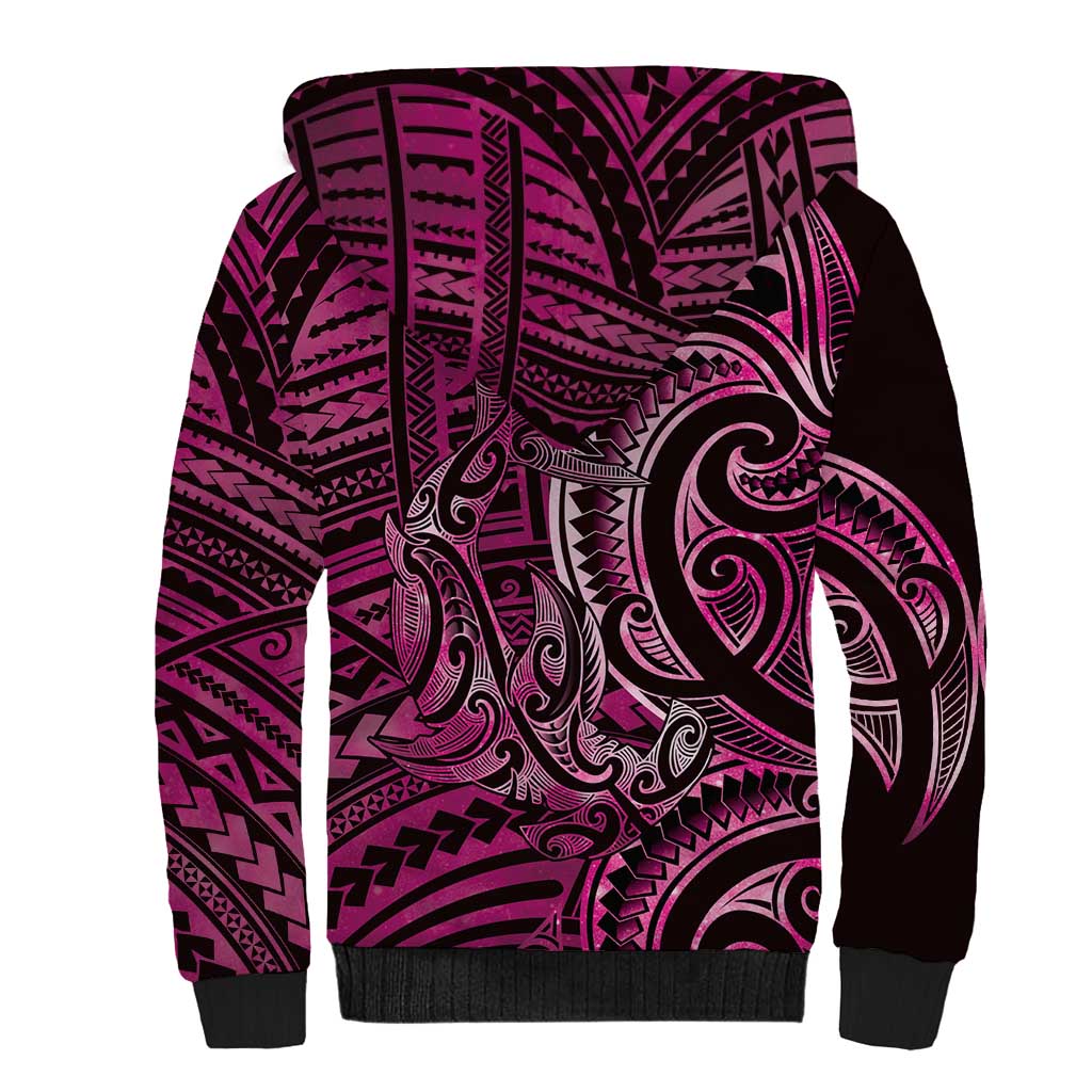 New Zealand Hammerhead Shark Sherpa Hoodie Maori Haehae Mangopare Pink - Vibe Hoodie