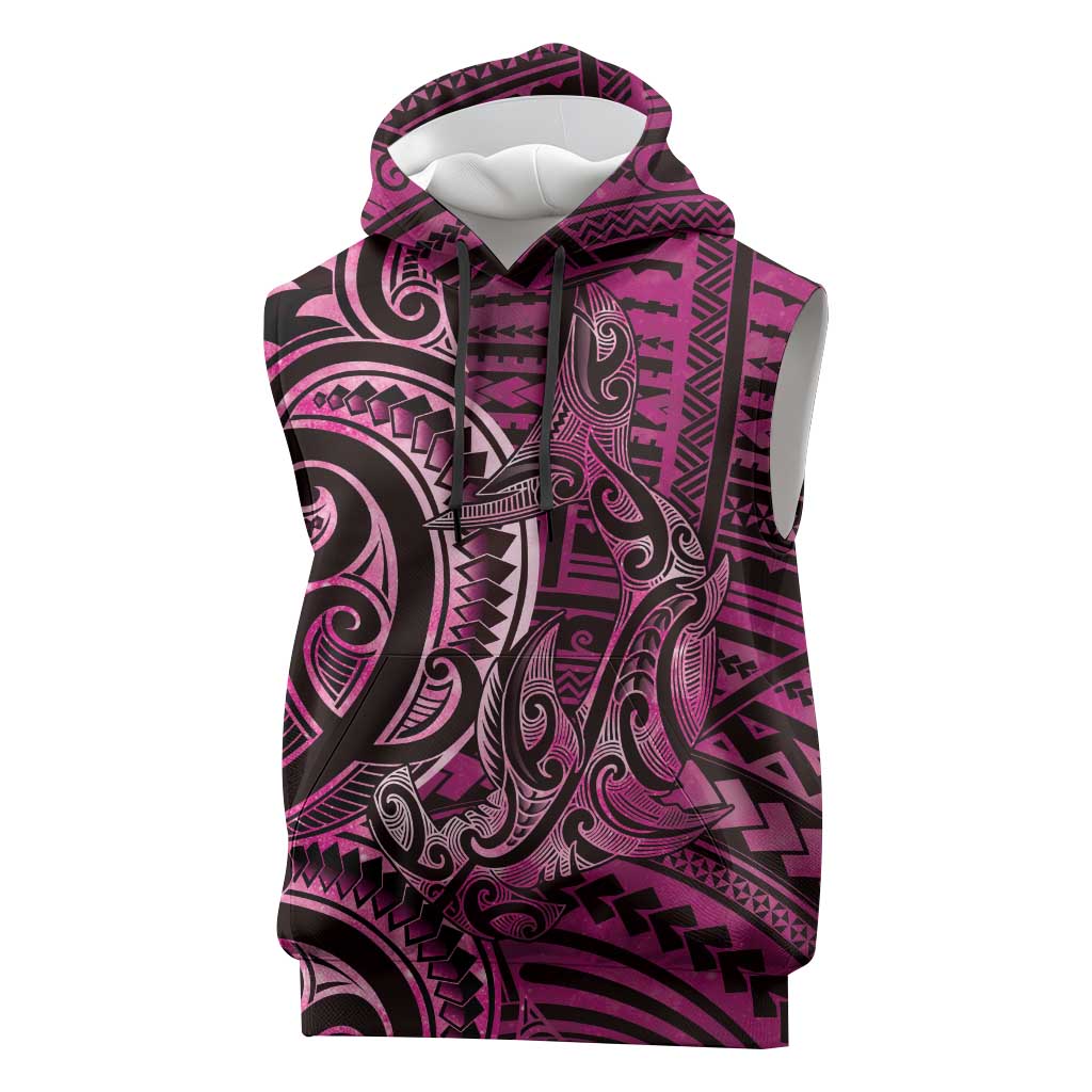 New Zealand Hammerhead Shark Sleeveless Hoodie Maori Haehae Mangopare Pink - Vibe Hoodie