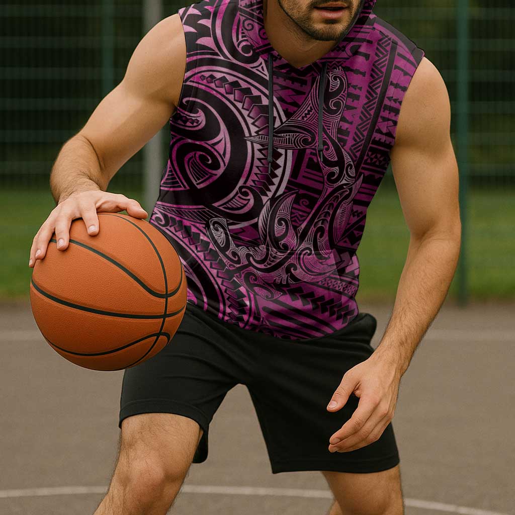 New Zealand Hammerhead Shark Sleeveless Hoodie Maori Haehae Mangopare Pink - Vibe Hoodie