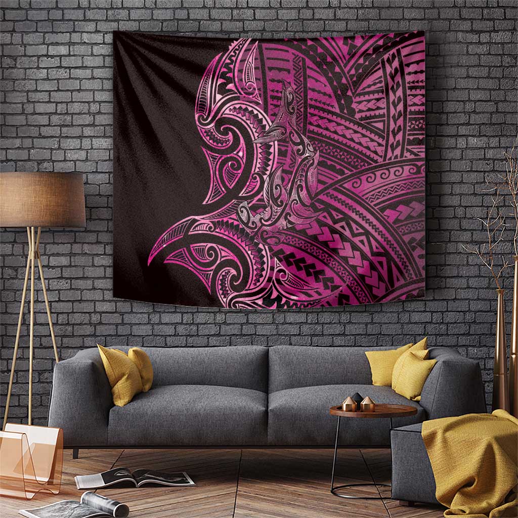 New Zealand Hammerhead Shark Tapestry Maori Haehae Mangopare Pink - Vibe Hoodie
