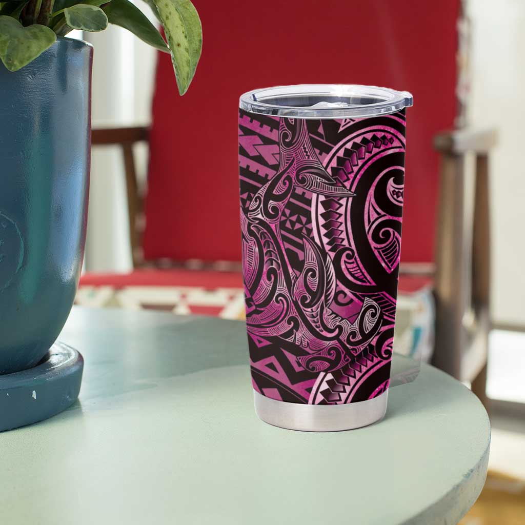 New Zealand Hammerhead Shark Tumbler Cup Maori Haehae Mangopare Pink - Vibe Hoodie