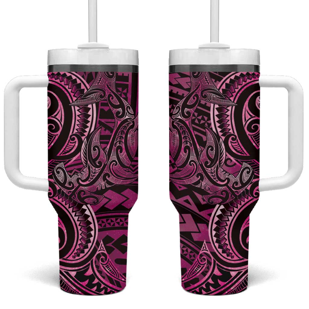 New Zealand Hammerhead Shark Tumbler With Handle Maori Haehae Mangopare Pink - Vibe Hoodie