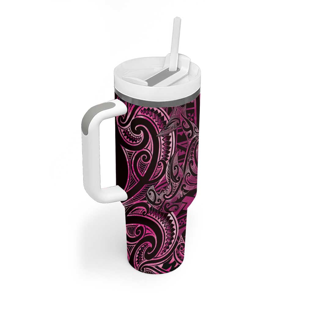 New Zealand Hammerhead Shark Tumbler With Handle Maori Haehae Mangopare Pink - Vibe Hoodie