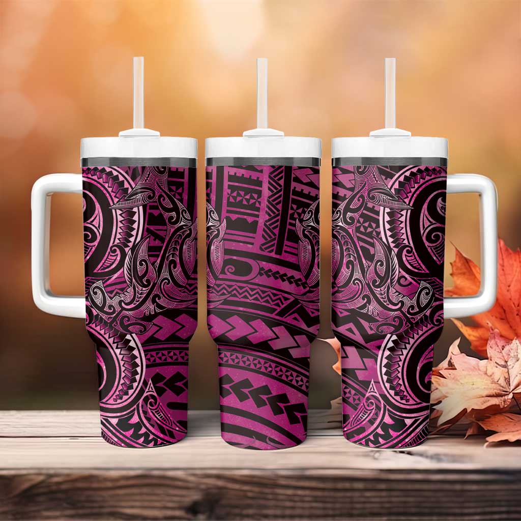 New Zealand Hammerhead Shark Tumbler With Handle Maori Haehae Mangopare Pink - Vibe Hoodie