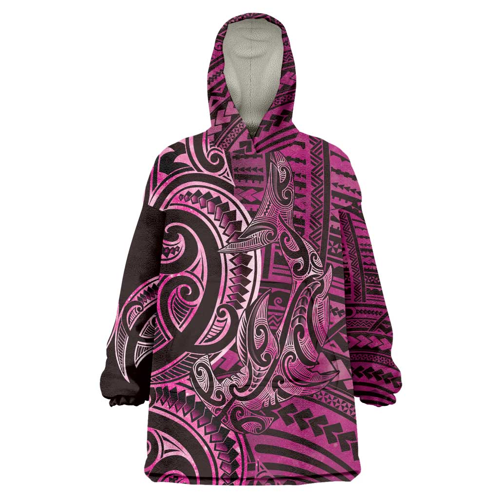 New Zealand Hammerhead Shark Wearable Blanket Hoodie Maori Haehae Mangopare Pink - Vibe Hoodie