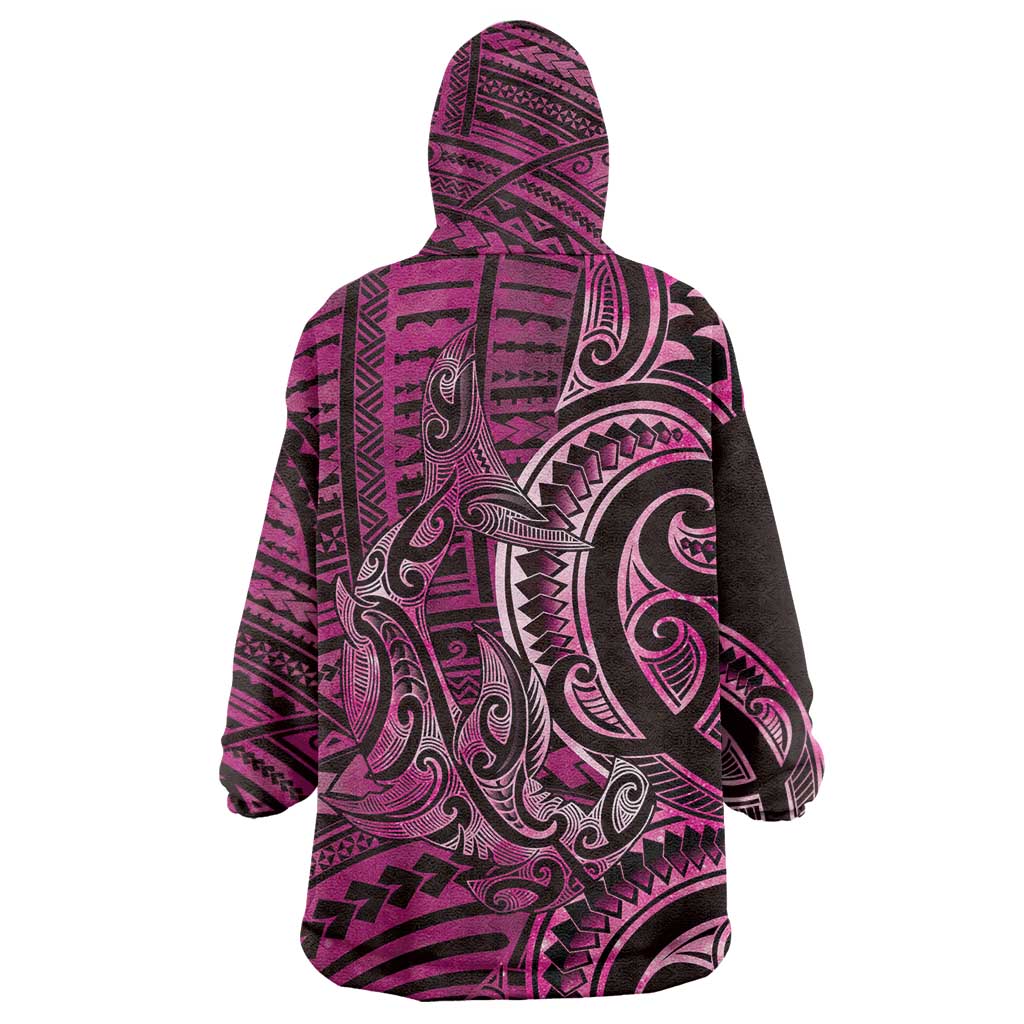 New Zealand Hammerhead Shark Wearable Blanket Hoodie Maori Haehae Mangopare Pink - Vibe Hoodie