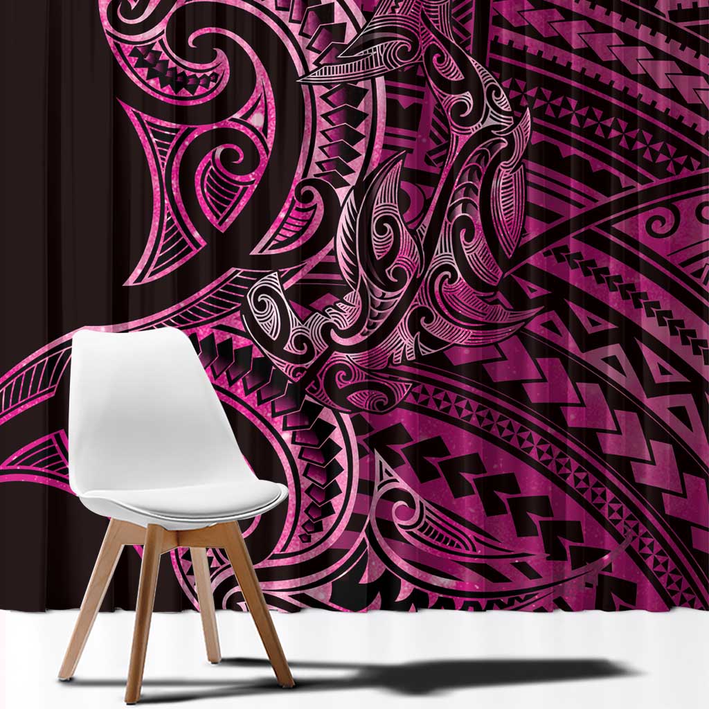 New Zealand Hammerhead Shark Window Curtain Maori Haehae Mangopare Pink - Vibe Hoodie