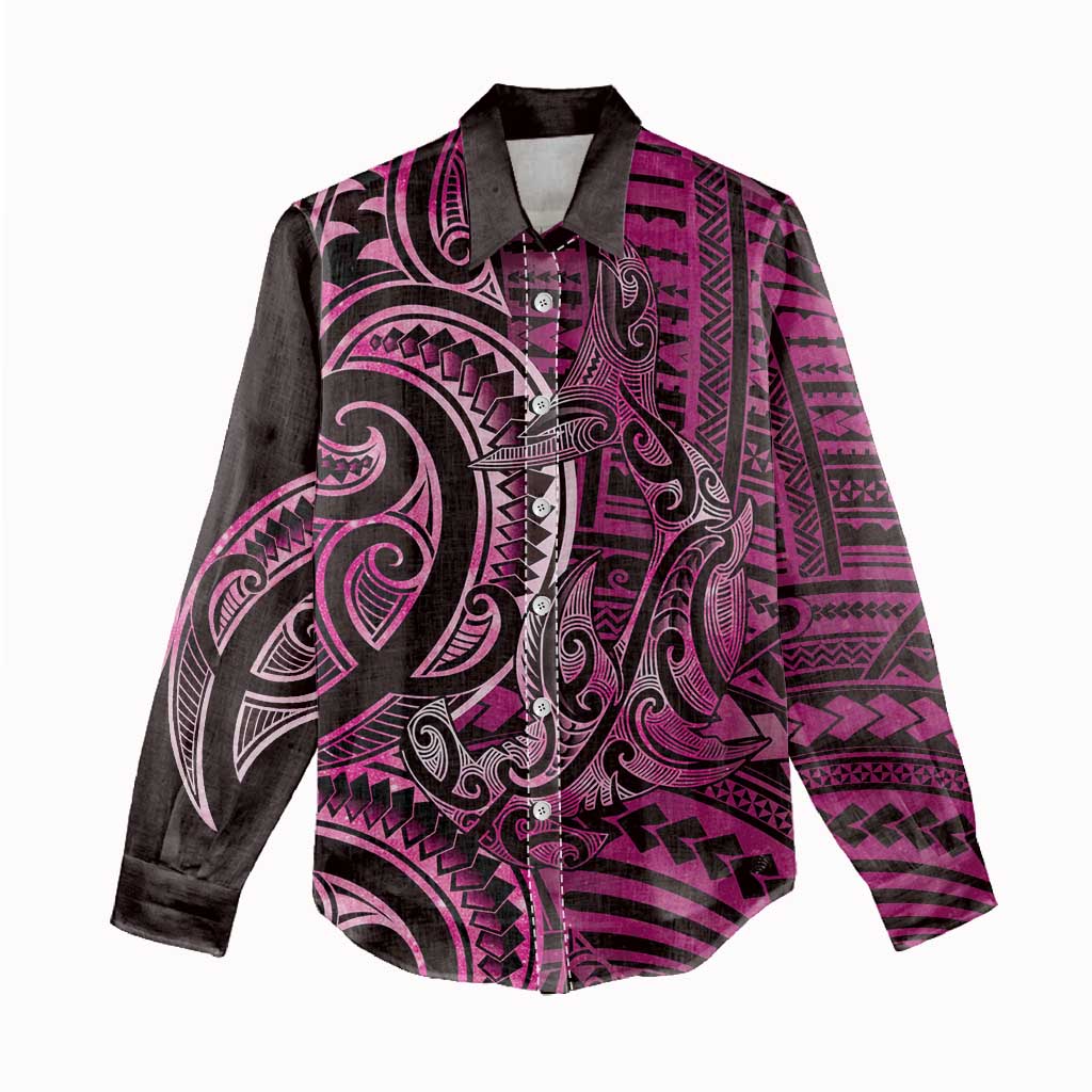 New Zealand Hammerhead Shark Women Casual Shirt Maori Haehae Mangopare Pink - Vibe Hoodie