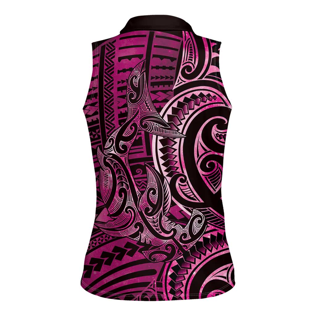 New Zealand Hammerhead Shark Women Sleeveless Polo Shirt Maori Haehae Mangopare Pink - Vibe Hoodie