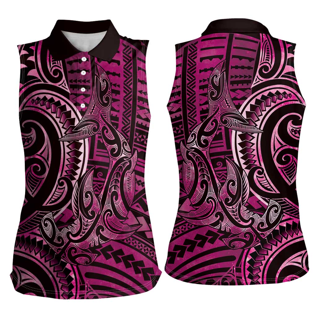 New Zealand Hammerhead Shark Women Sleeveless Polo Shirt Maori Haehae Mangopare Pink - Vibe Hoodie