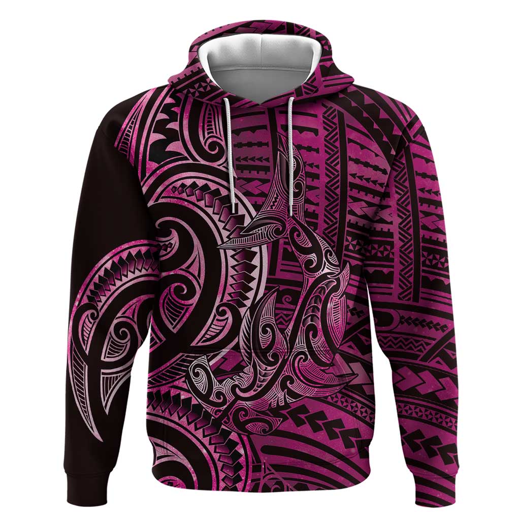 New Zealand Hammerhead Shark Zip Hoodie Maori Haehae Mangopare Pink - Vibe Hoodie