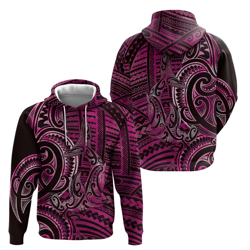 New Zealand Hammerhead Shark Zip Hoodie Maori Haehae Mangopare Pink - Vibe Hoodie