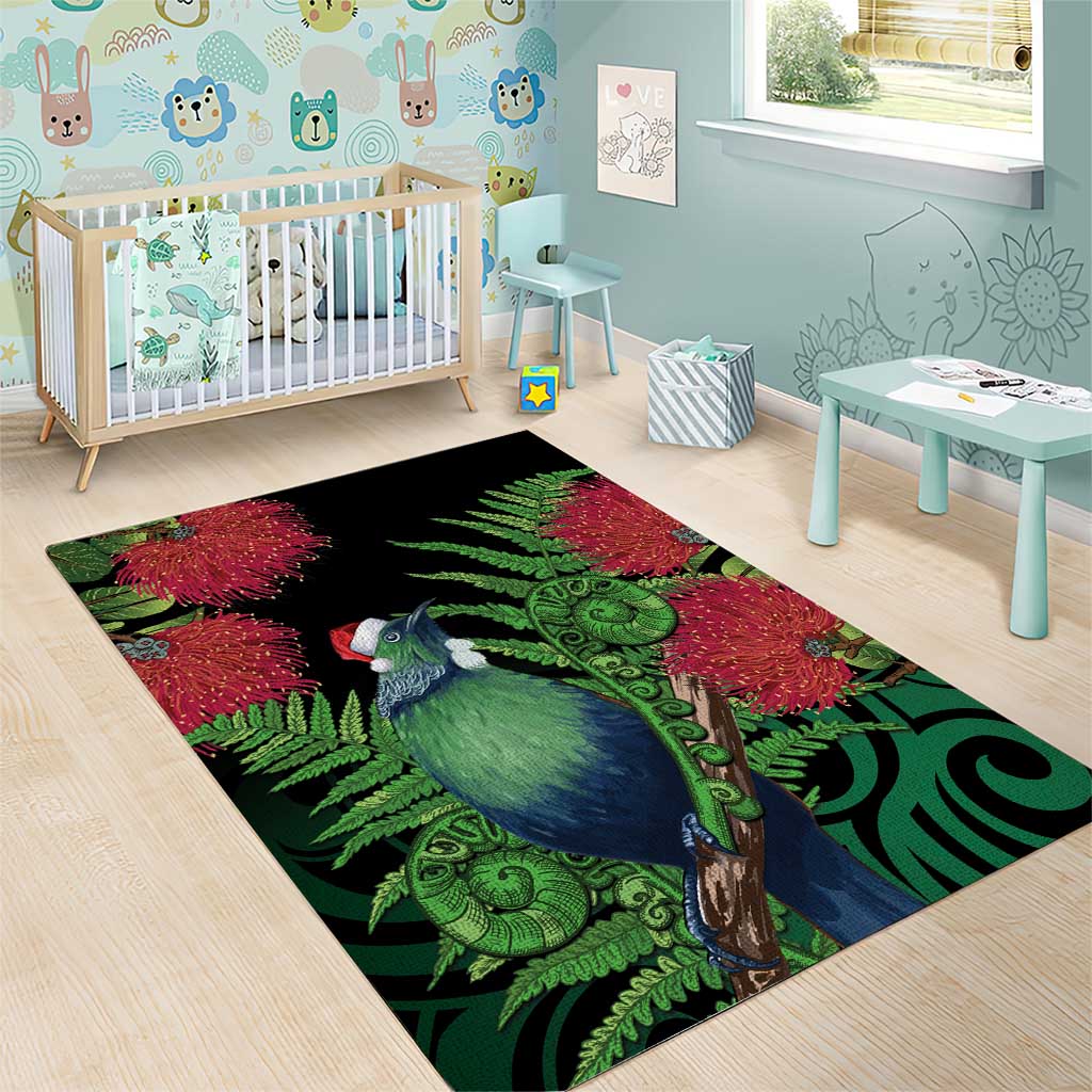 New Zealand Tui Bird Christmas Area Rug Maori Fern Mix Pohotukawa - Vibe Hoodie Shop