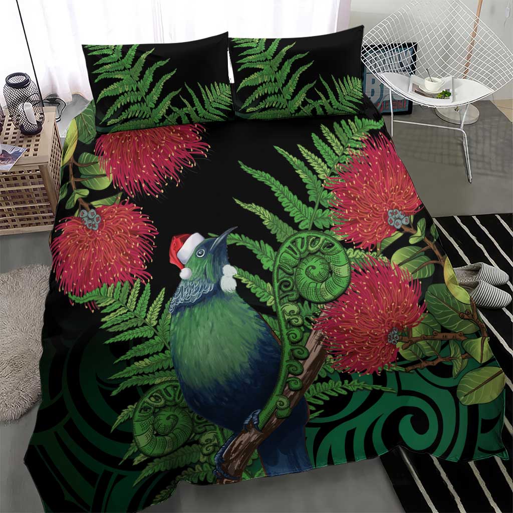 New Zealand Tui Bird Christmas Bedding Set Maori Fern Mix Pohotukawa - Vibe Hoodie Shop