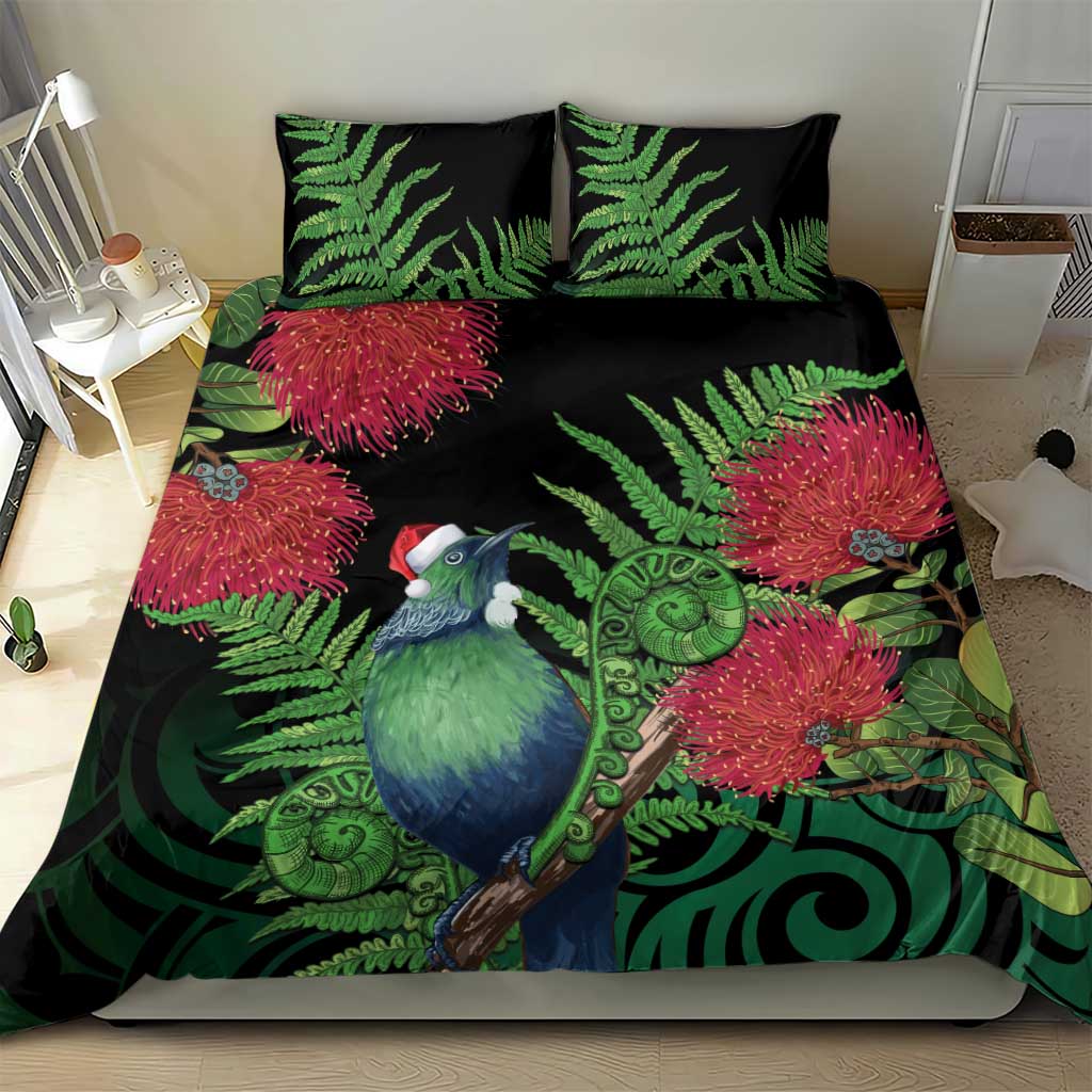 New Zealand Tui Bird Christmas Bedding Set Maori Fern Mix Pohotukawa - Vibe Hoodie Shop