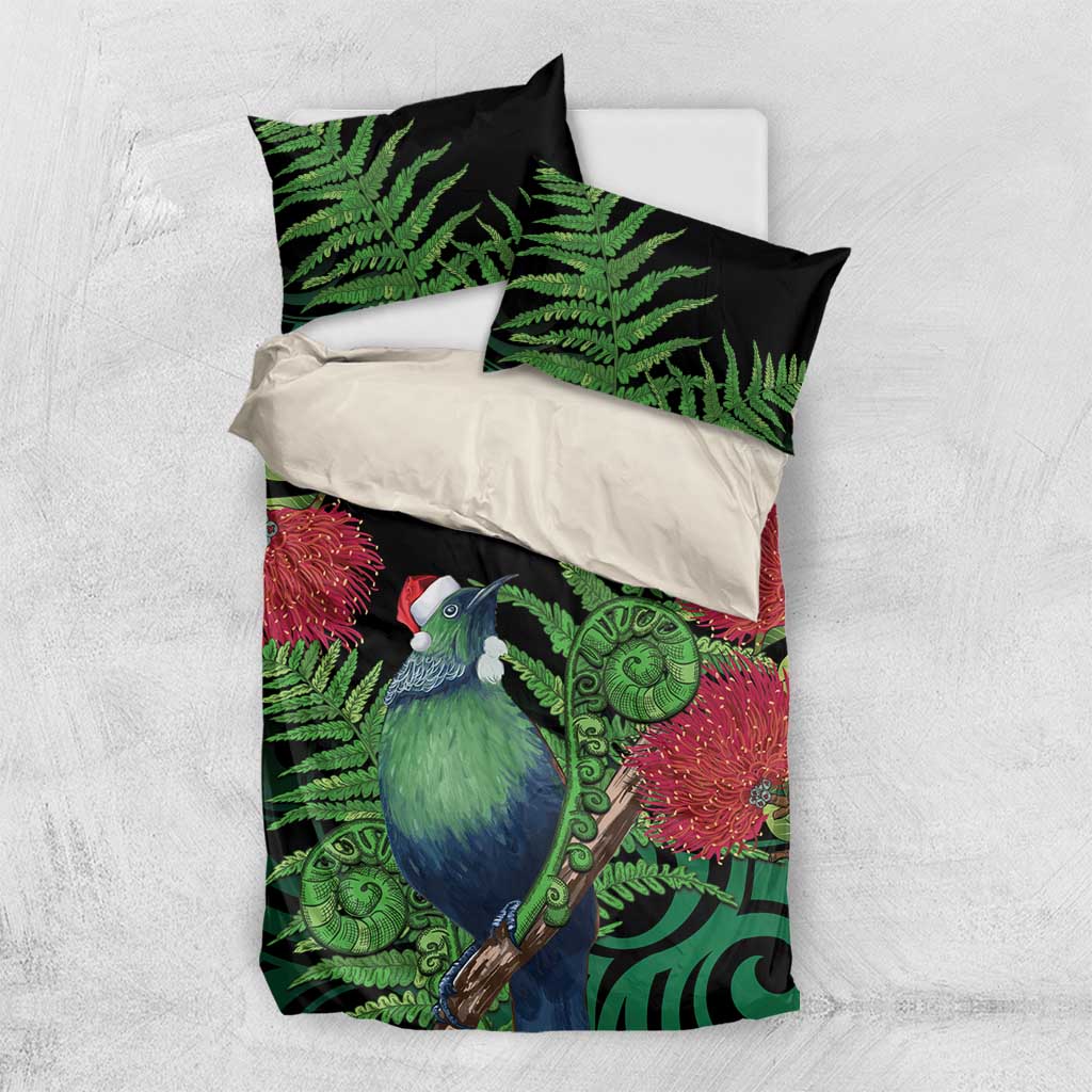 New Zealand Tui Bird Christmas Bedding Set Maori Fern Mix Pohotukawa - Vibe Hoodie Shop