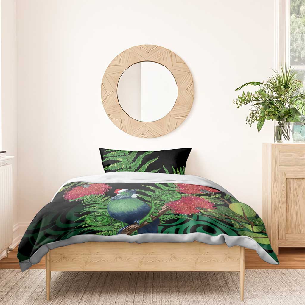 New Zealand Tui Bird Christmas Bedding Set Maori Fern Mix Pohotukawa - Vibe Hoodie Shop
