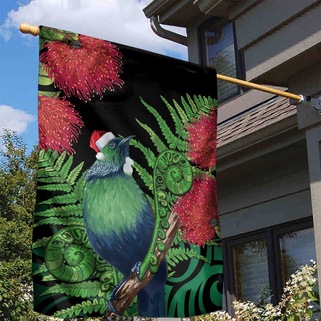 New Zealand Tui Bird Christmas Garden Flag Maori Fern Mix Pohotukawa - Vibe Hoodie Shop