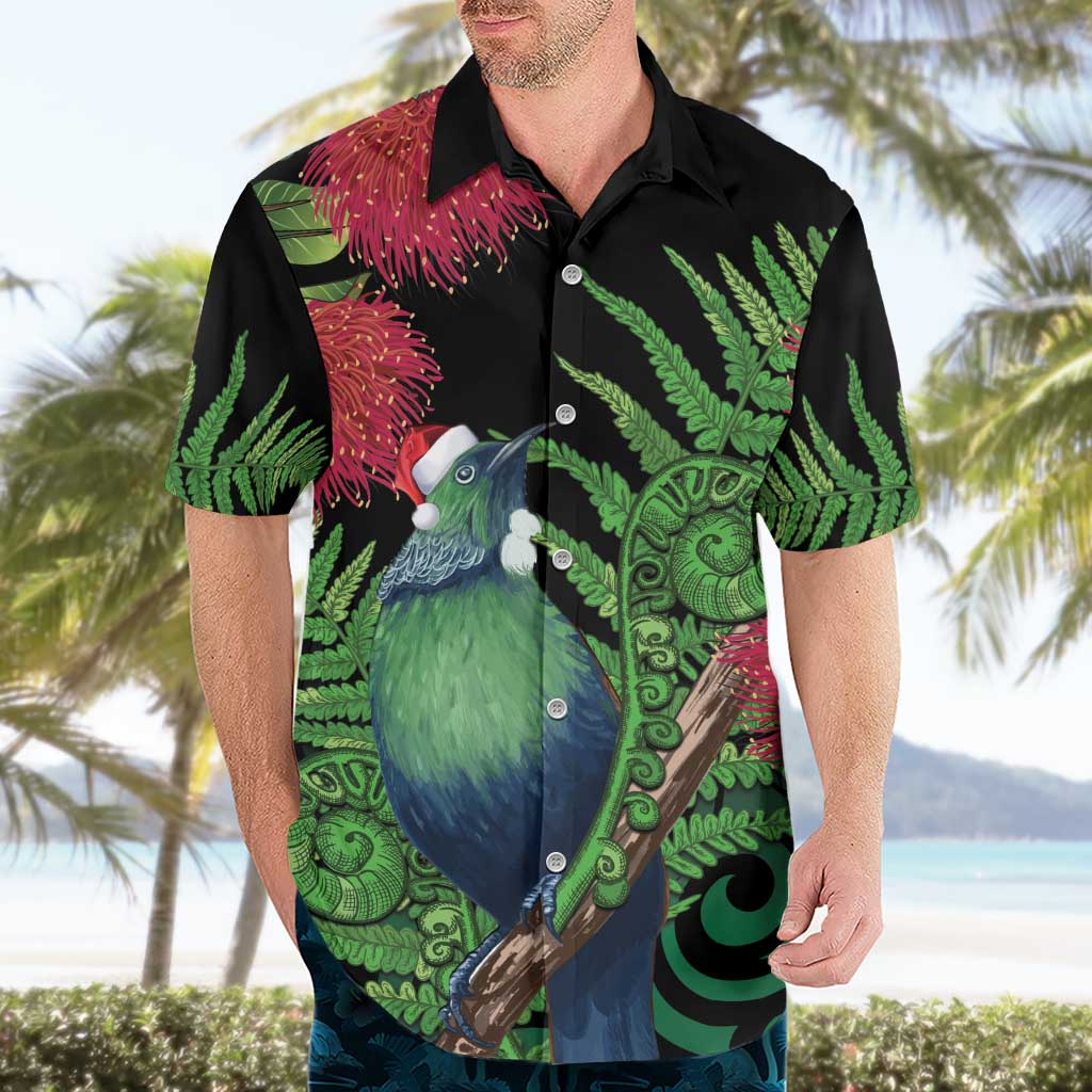 New Zealand Tui Bird Christmas Hawaiian Shirt Maori Fern Mix Pohotukawa - Vibe Hoodie Shop