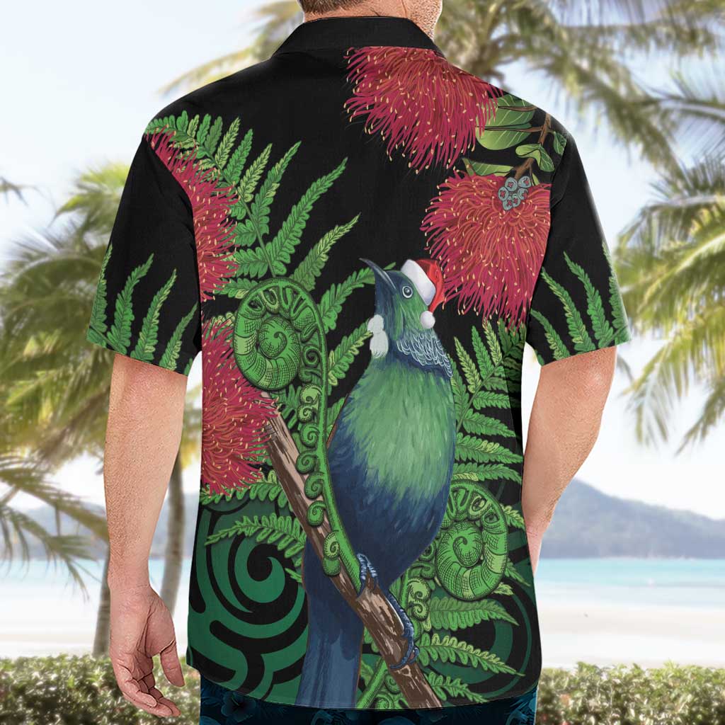 New Zealand Tui Bird Christmas Hawaiian Shirt Maori Fern Mix Pohotukawa - Vibe Hoodie Shop