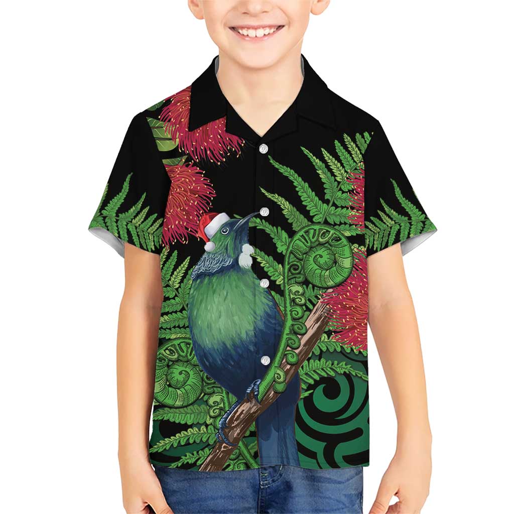 New Zealand Tui Bird Christmas Hawaiian Shirt Maori Fern Mix Pohotukawa - Vibe Hoodie Shop