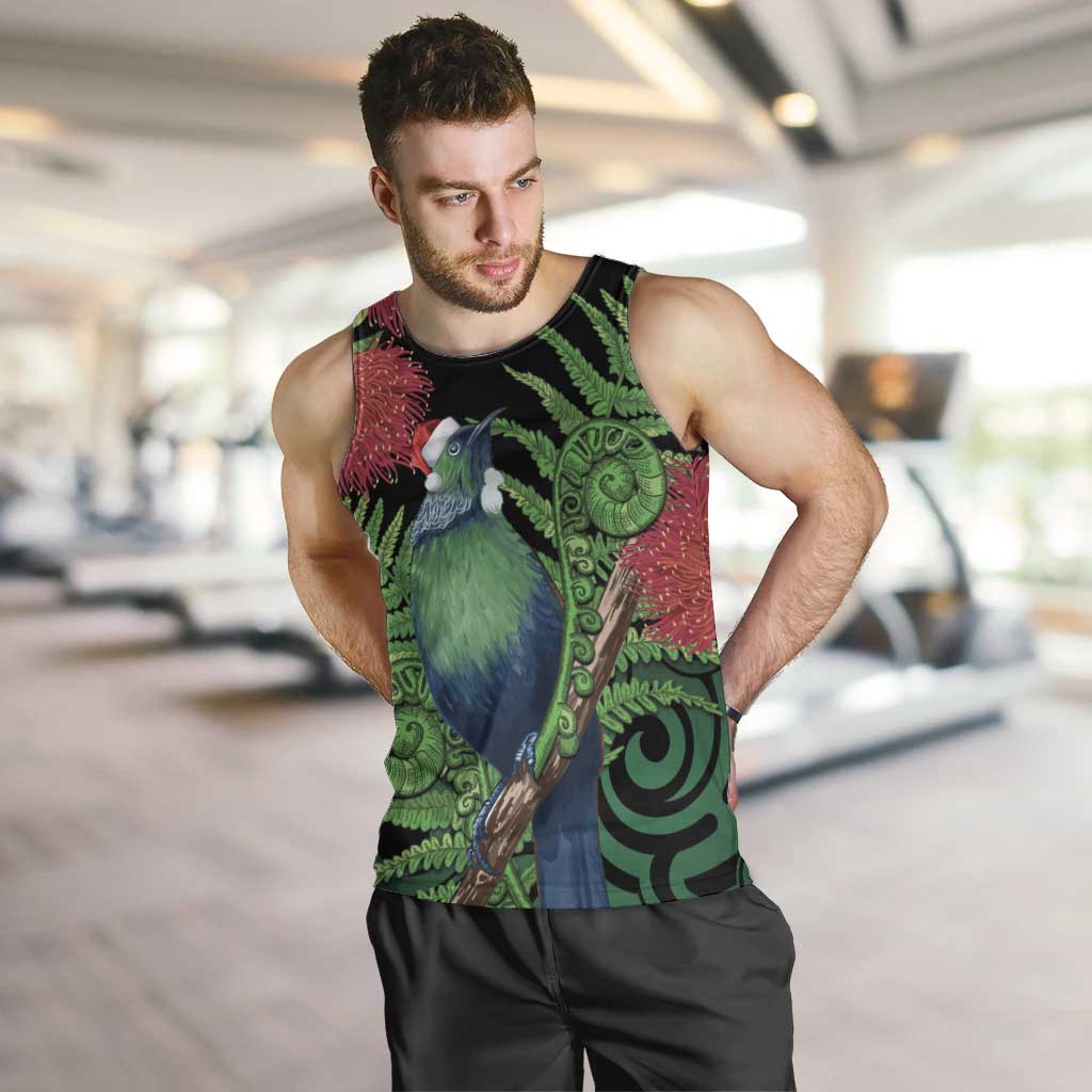 New Zealand Tui Bird Christmas Men Tank Top Maori Fern Mix Pohotukawa - Vibe Hoodie Shop