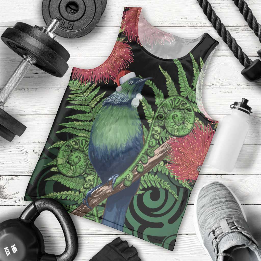 New Zealand Tui Bird Christmas Men Tank Top Maori Fern Mix Pohotukawa - Vibe Hoodie Shop