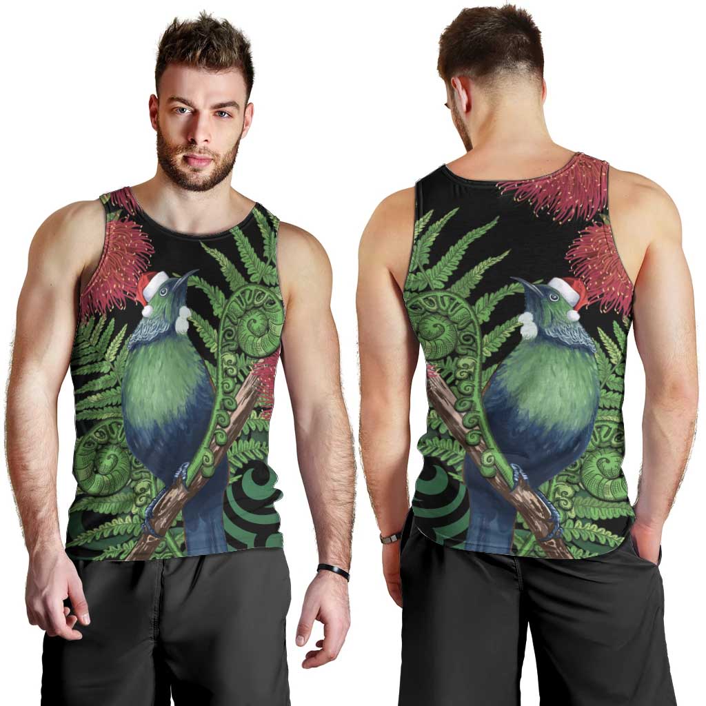 New Zealand Tui Bird Christmas Men Tank Top Maori Fern Mix Pohotukawa - Vibe Hoodie Shop
