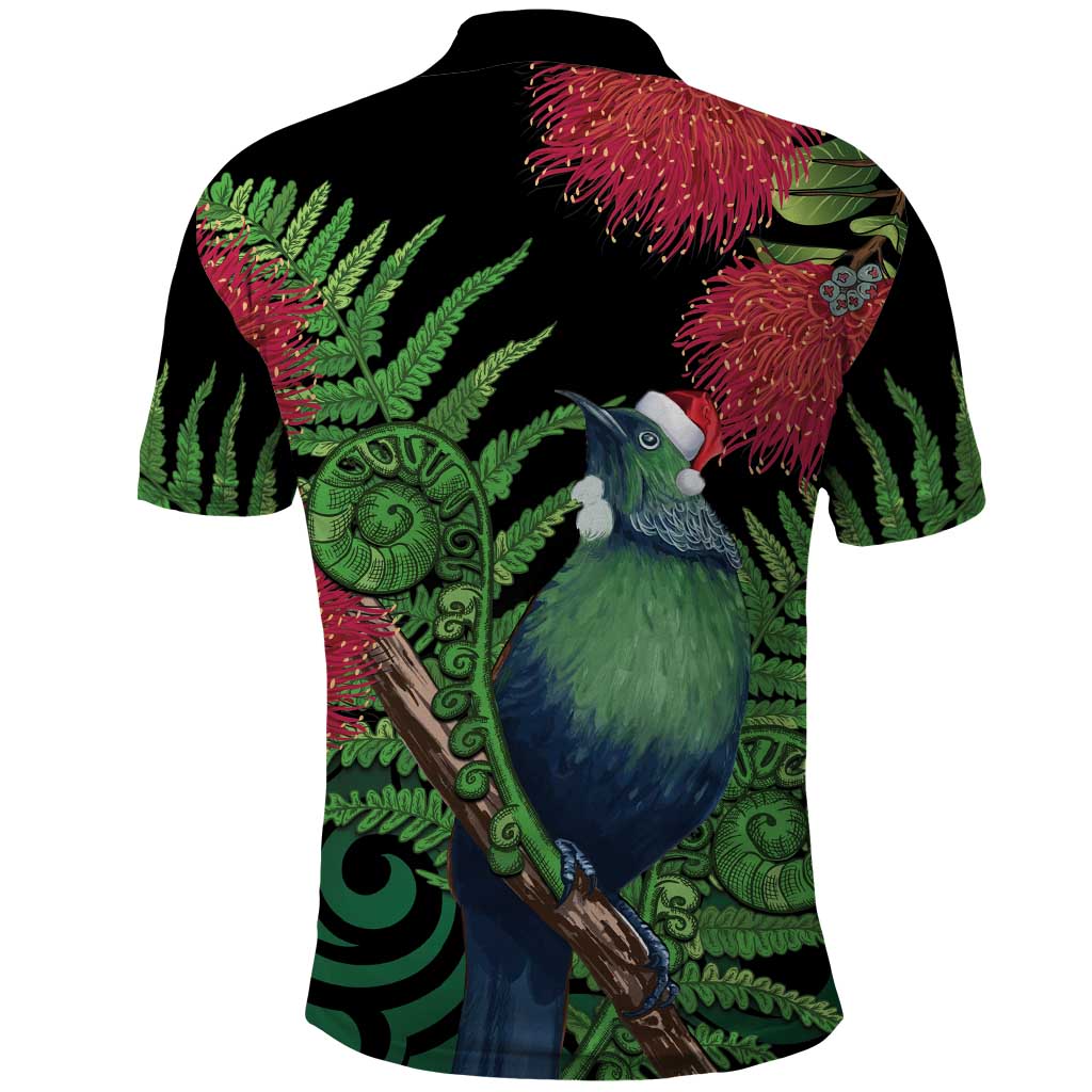 New Zealand Tui Bird Christmas Polo Shirt Maori Fern Mix Pohotukawa - Vibe Hoodie Shop