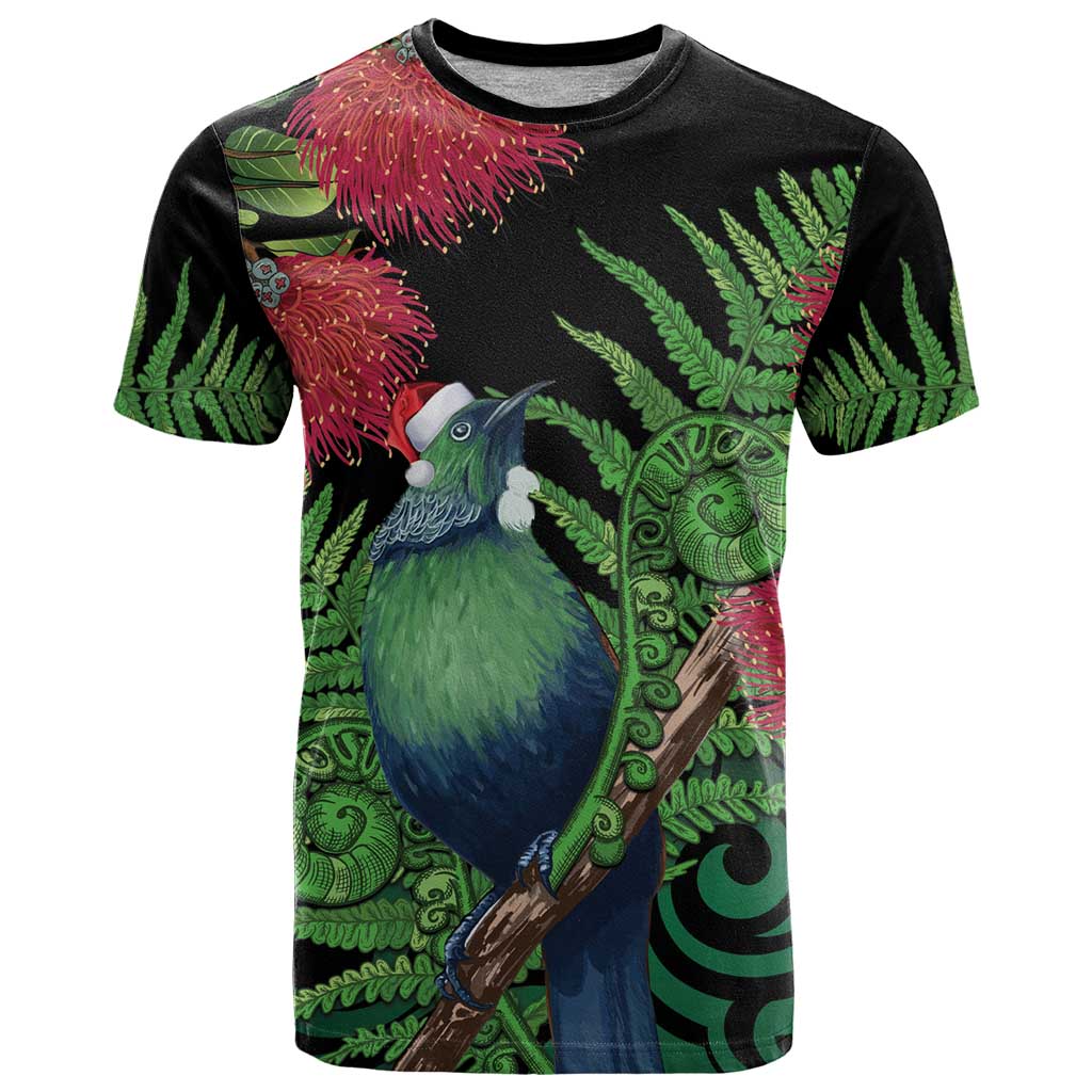 New Zealand Tui Bird Christmas T Shirt Maori Fern Mix Pohotukawa - Vibe Hoodie Shop