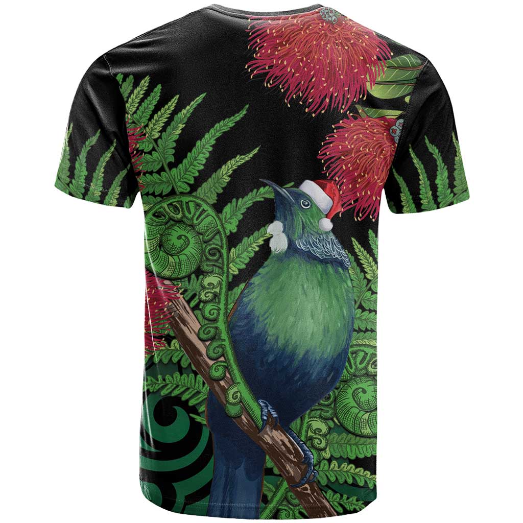 New Zealand Tui Bird Christmas T Shirt Maori Fern Mix Pohotukawa - Vibe Hoodie Shop