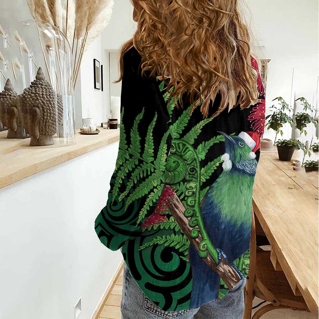 New Zealand Tui Bird Christmas Women Casual Shirt Maori Fern Mix Pohotukawa - Vibe Hoodie Shop