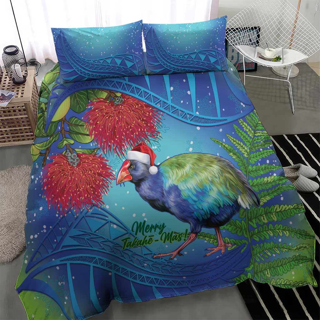 New Zealand Takahe Christmas Bedding Set Maori Fern Mix Pohotukawa - Vibe Hoodie Shop