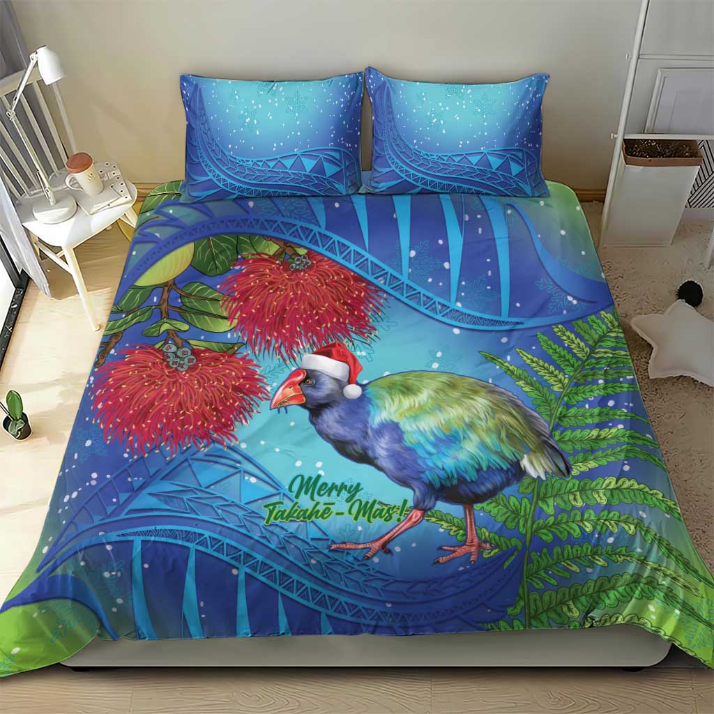 New Zealand Takahe Christmas Bedding Set Maori Fern Mix Pohotukawa - Vibe Hoodie Shop
