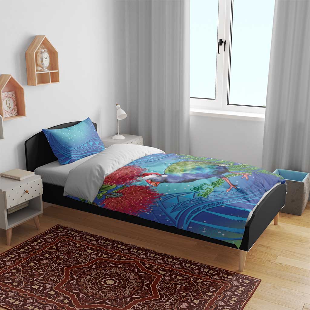 New Zealand Takahe Christmas Bedding Set Maori Fern Mix Pohotukawa - Vibe Hoodie Shop