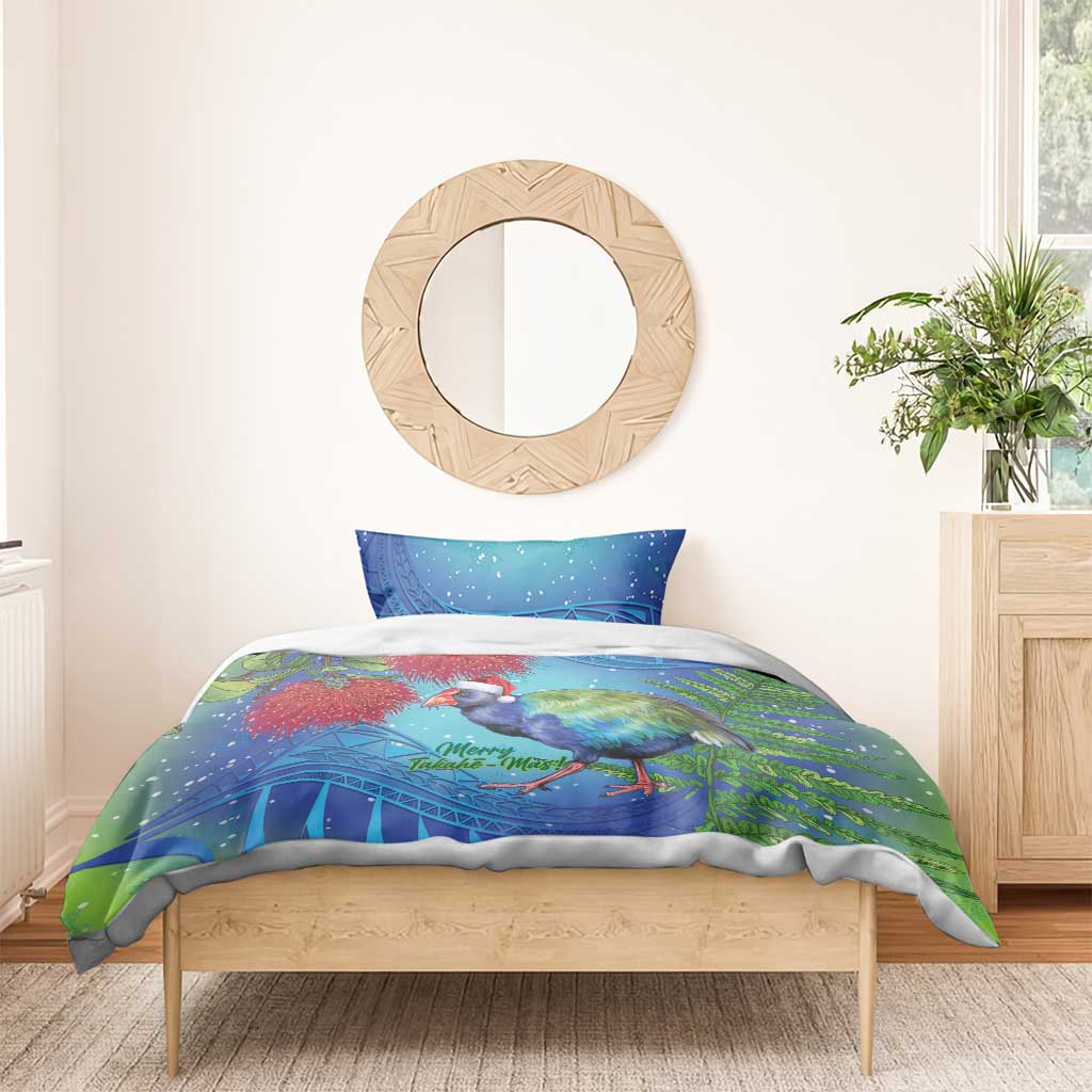 New Zealand Takahe Christmas Bedding Set Maori Fern Mix Pohotukawa - Vibe Hoodie Shop