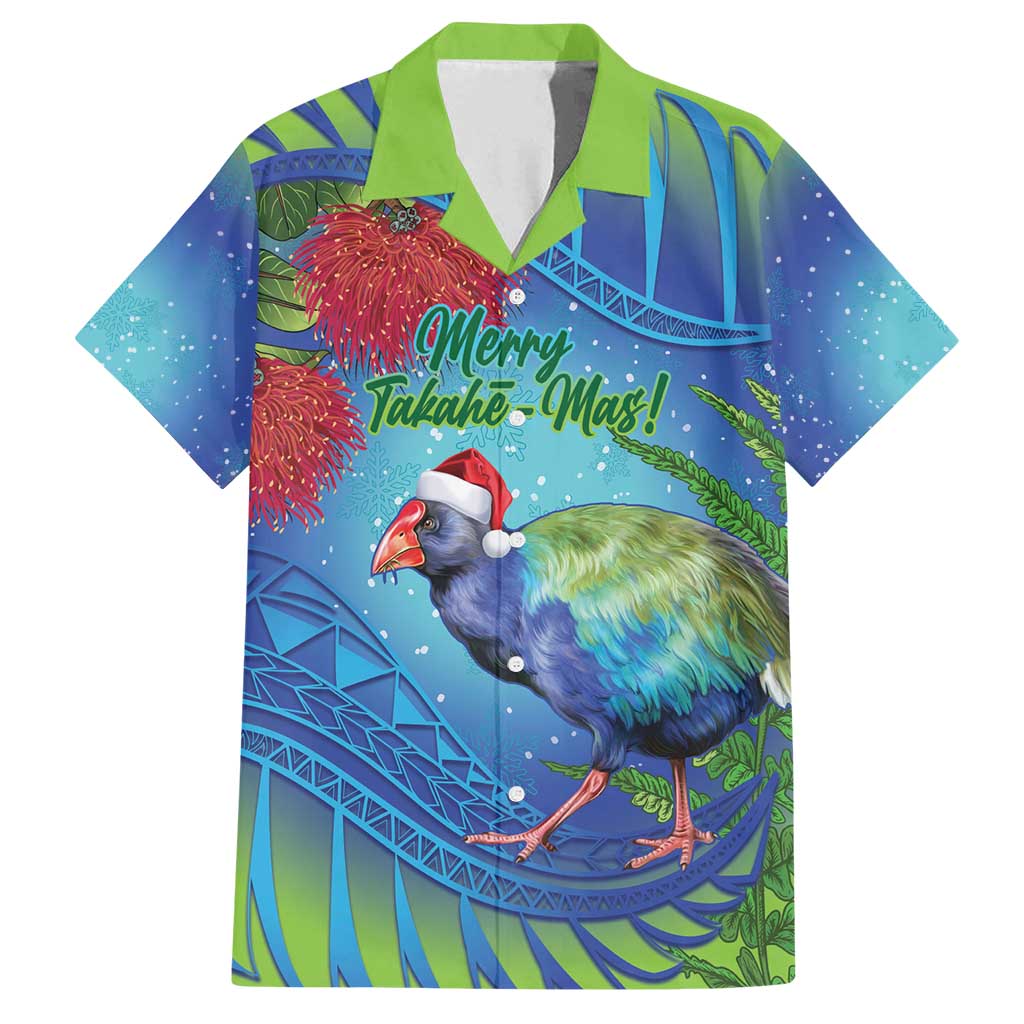 New Zealand Takahe Christmas Family Matching Long Sleeve Bodycon Dress and Hawaiian Shirt Maori Fern Mix Pohotukawa