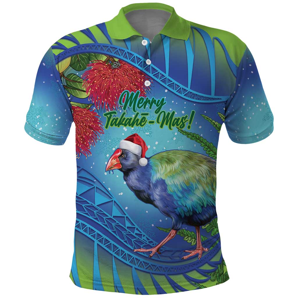 New Zealand Takahe Christmas Polo Shirt Maori Fern Mix Pohotukawa - Vibe Hoodie Shop
