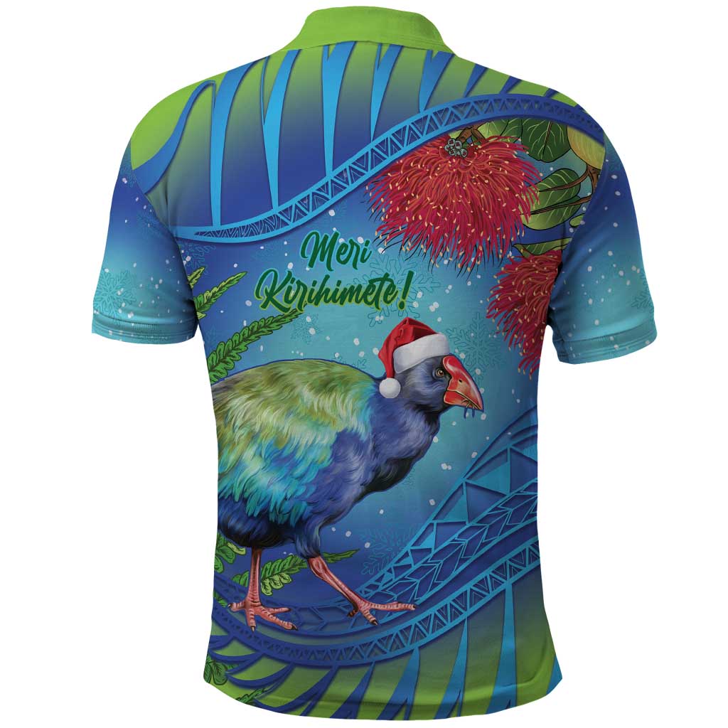 New Zealand Takahe Christmas Polo Shirt Maori Fern Mix Pohotukawa - Vibe Hoodie Shop