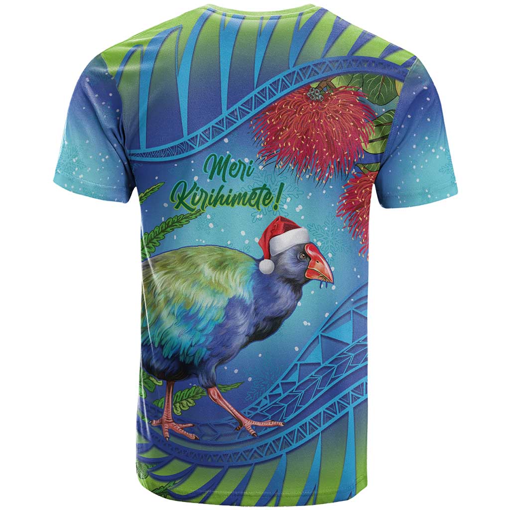 New Zealand Takahe Christmas T Shirt Maori Fern Mix Pohotukawa - Vibe Hoodie Shop